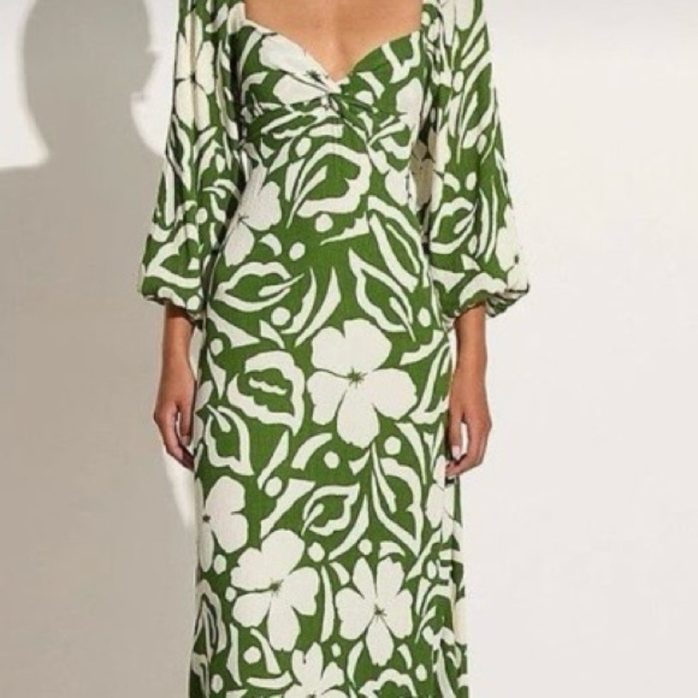 Faithfull the Brand Olive Green and White Floral Maxi Dress
